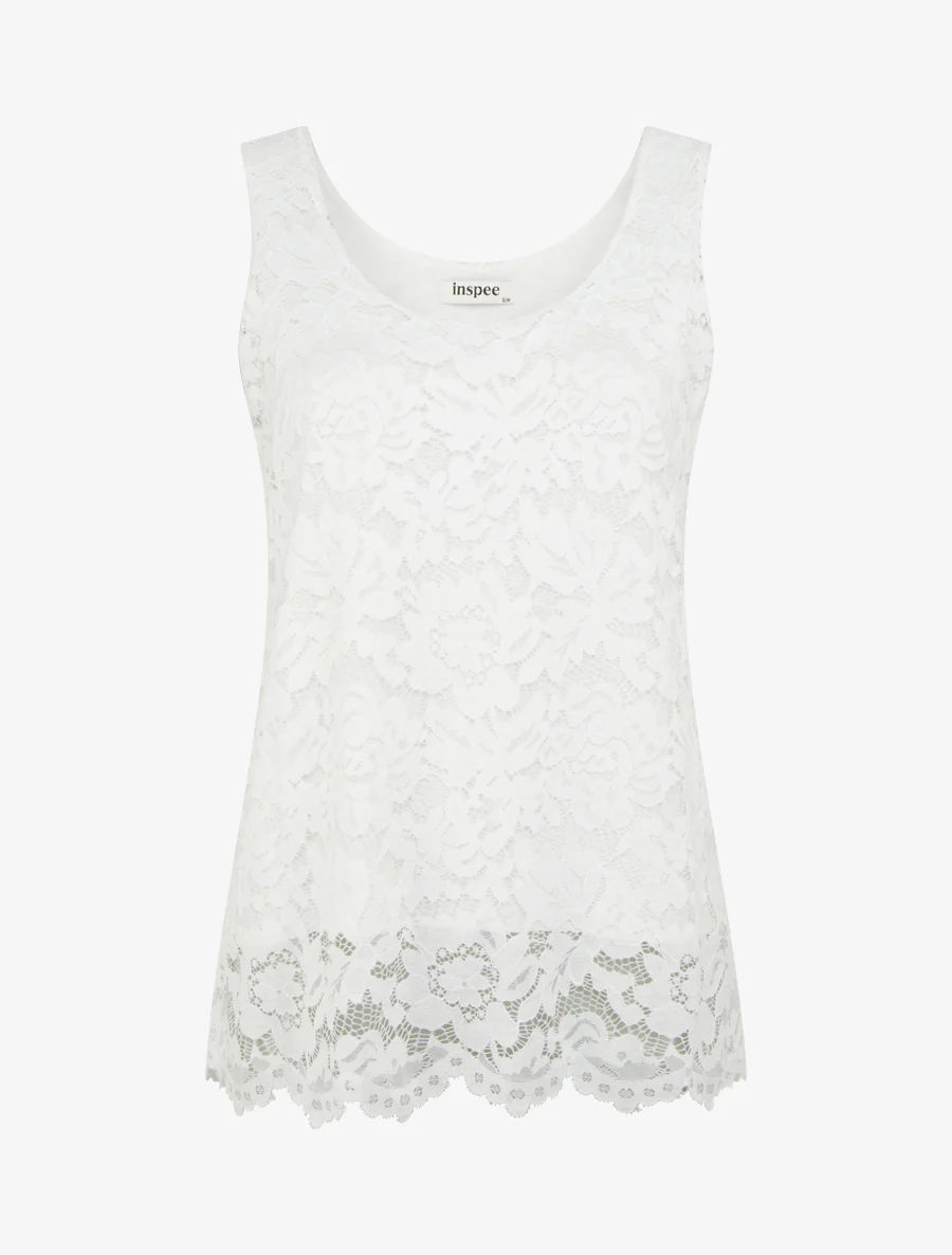 Top sans manches en dentelle à col U - Blanc