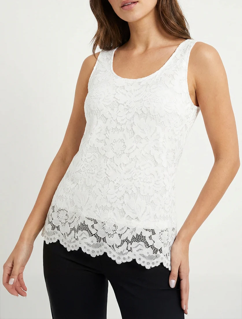 Top sans manches en dentelle à col U - Blanc - Image 4