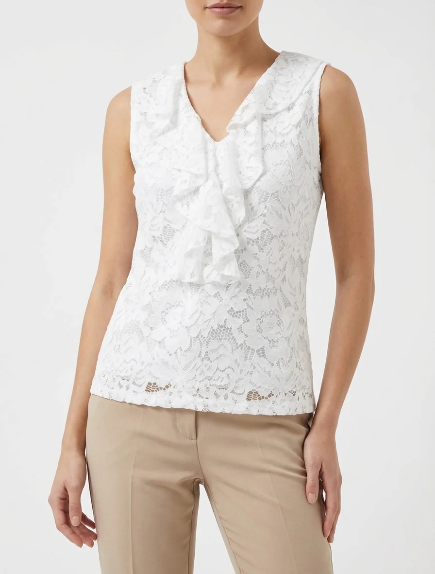 Top sans manches en dentelle - Blanc - Image 4