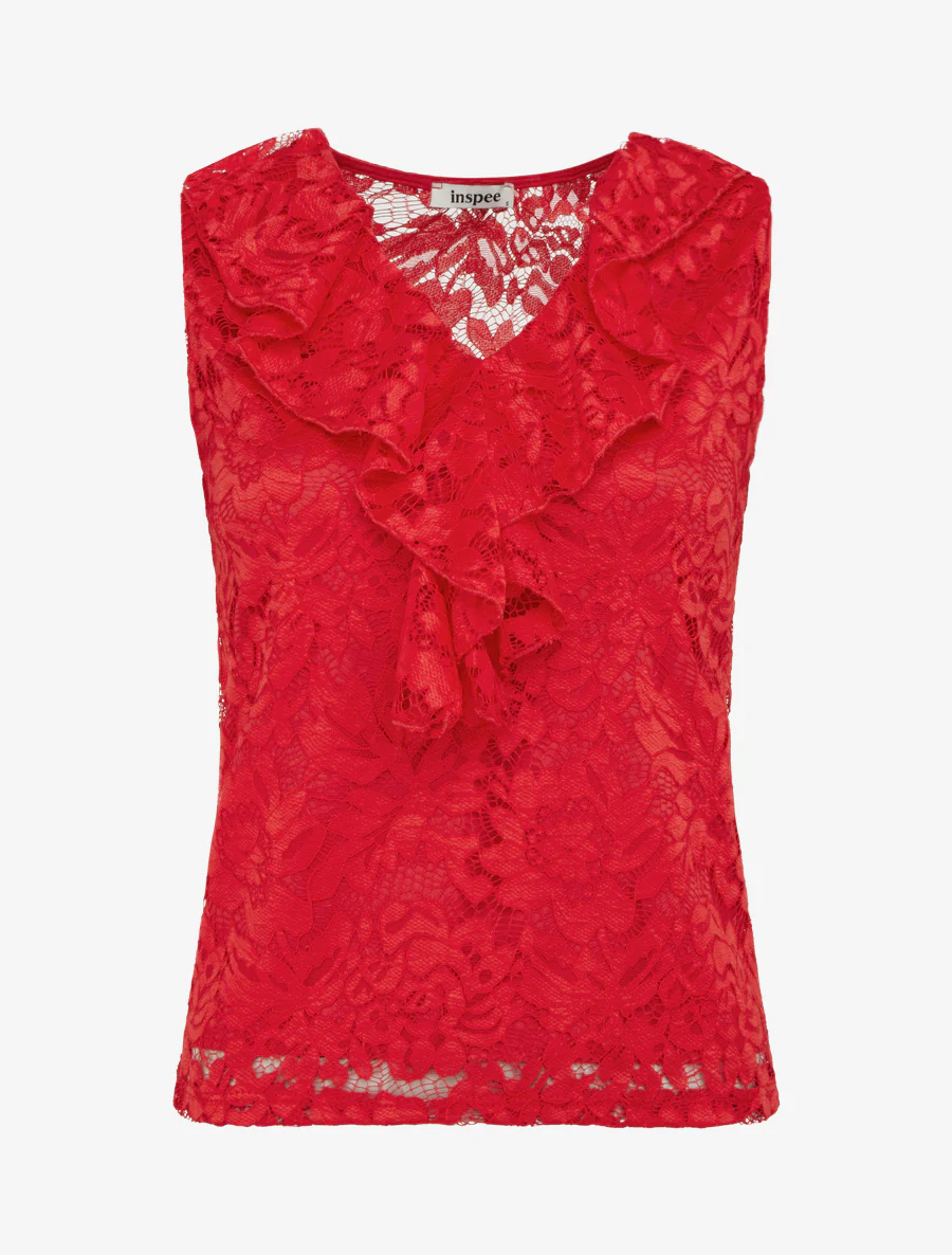 Top sans manches en dentelle - Rouge
