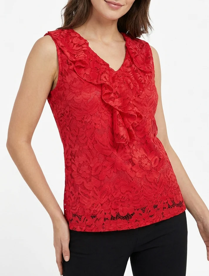 Top sans manches en dentelle - Rouge - Image 4