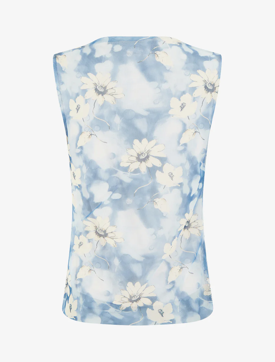 Top sans manches en tulle à fleurs - Bleu - Image 2