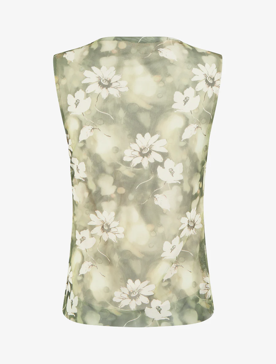 Top sans manches en tulle à fleurs - Kaki - Image 2
