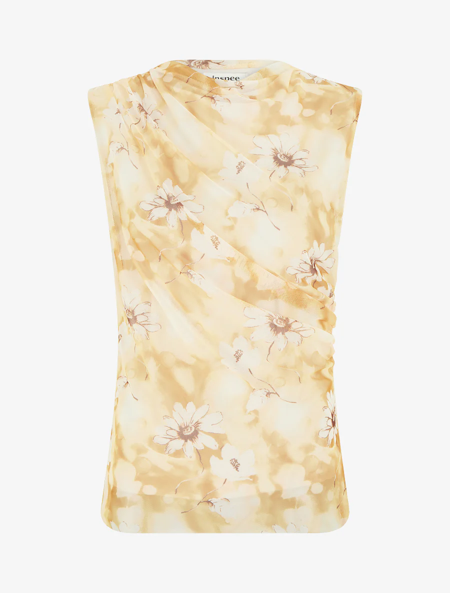 Top sans manches en tulle à fleurs - Jaune