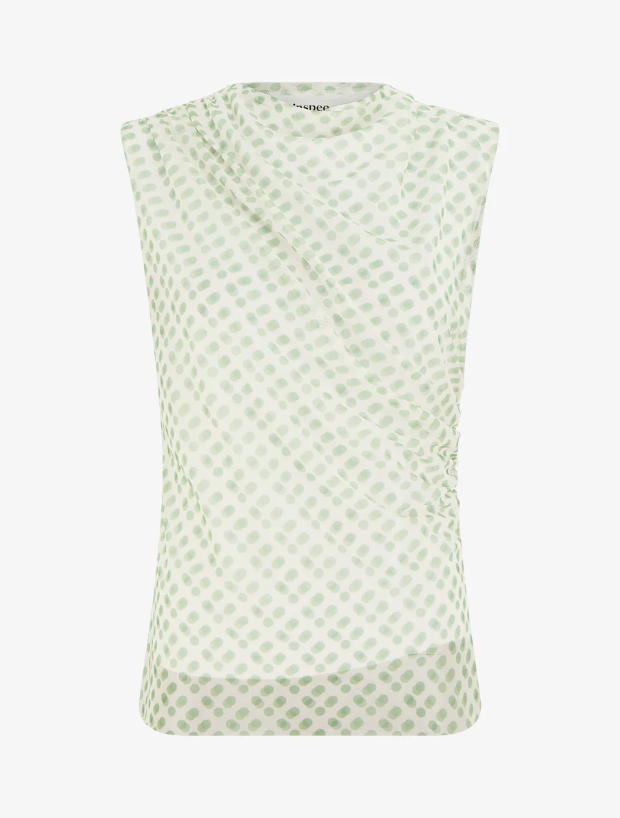 Top sans manches en tulle à pois - Vert