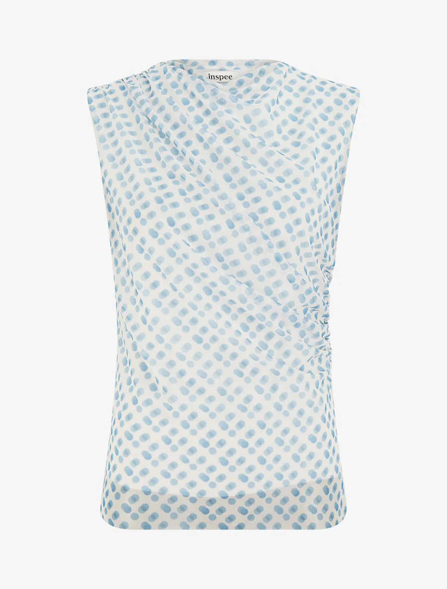 Top sans manches en tulle à pois - Bleu