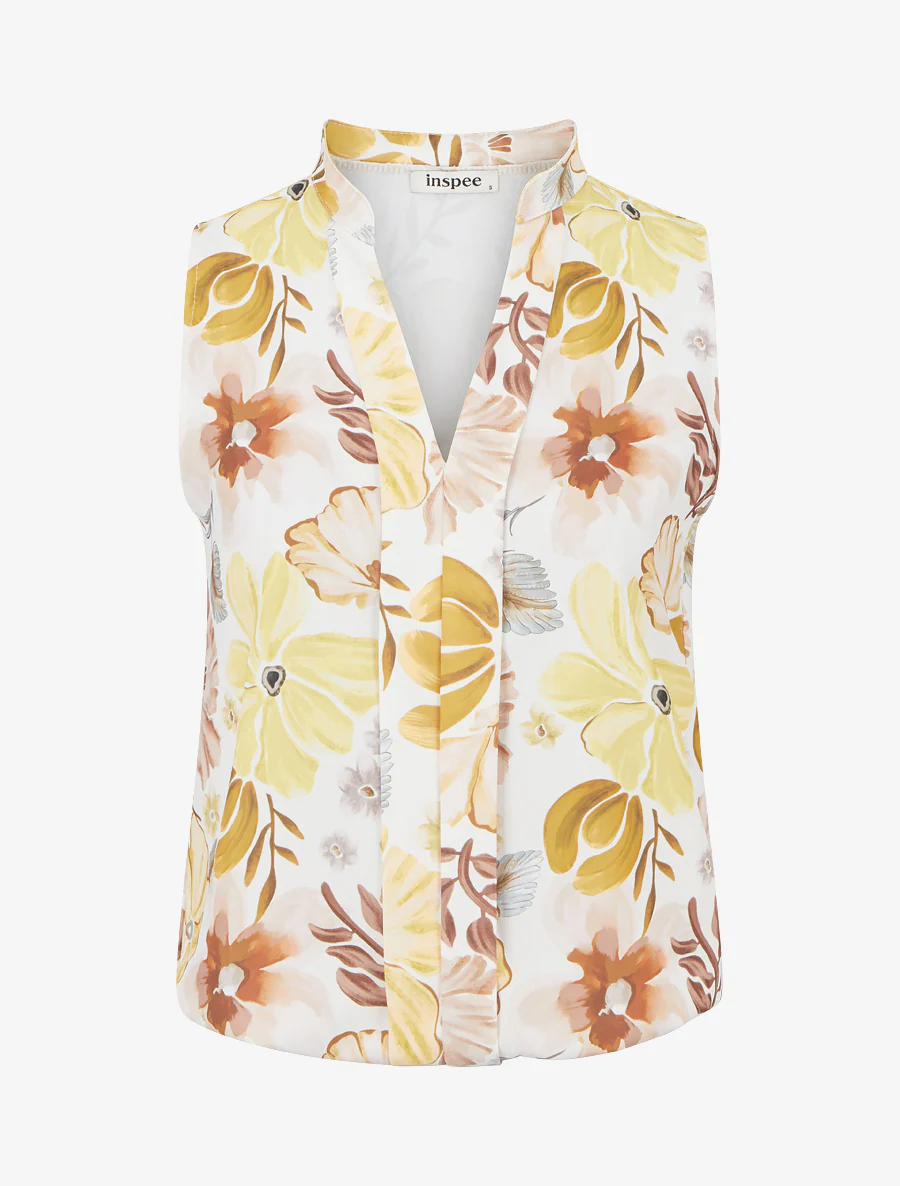 Top sans manches imprimé fleuri - Jaune