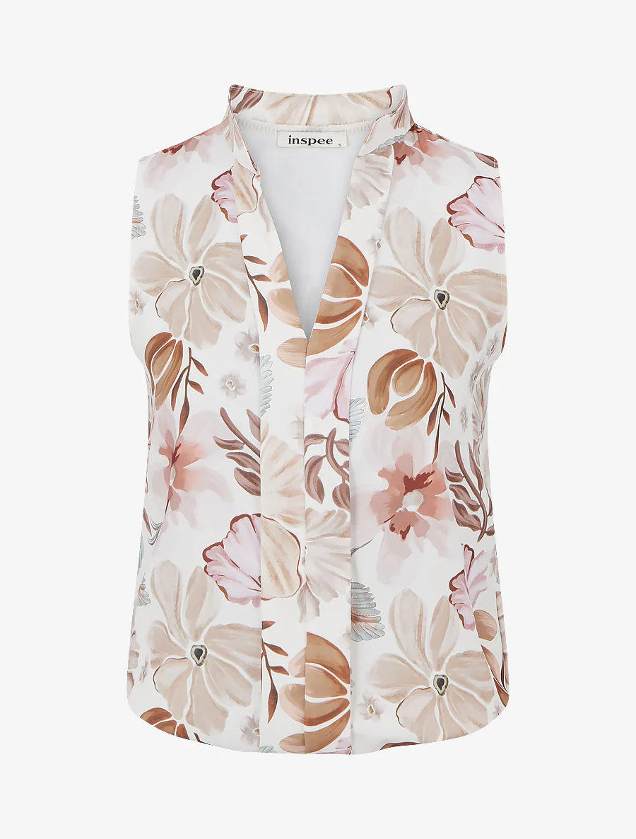 Top sans manches imprimé fleuri - Marron