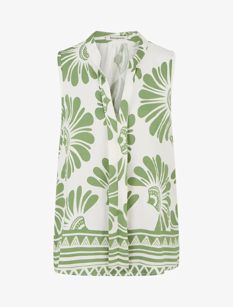 Top sans manches imprimé fleurs stylisées - Vert