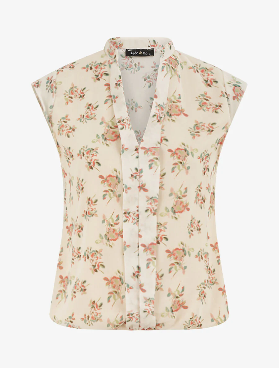 Top sans manches imprimé rosier - Beige