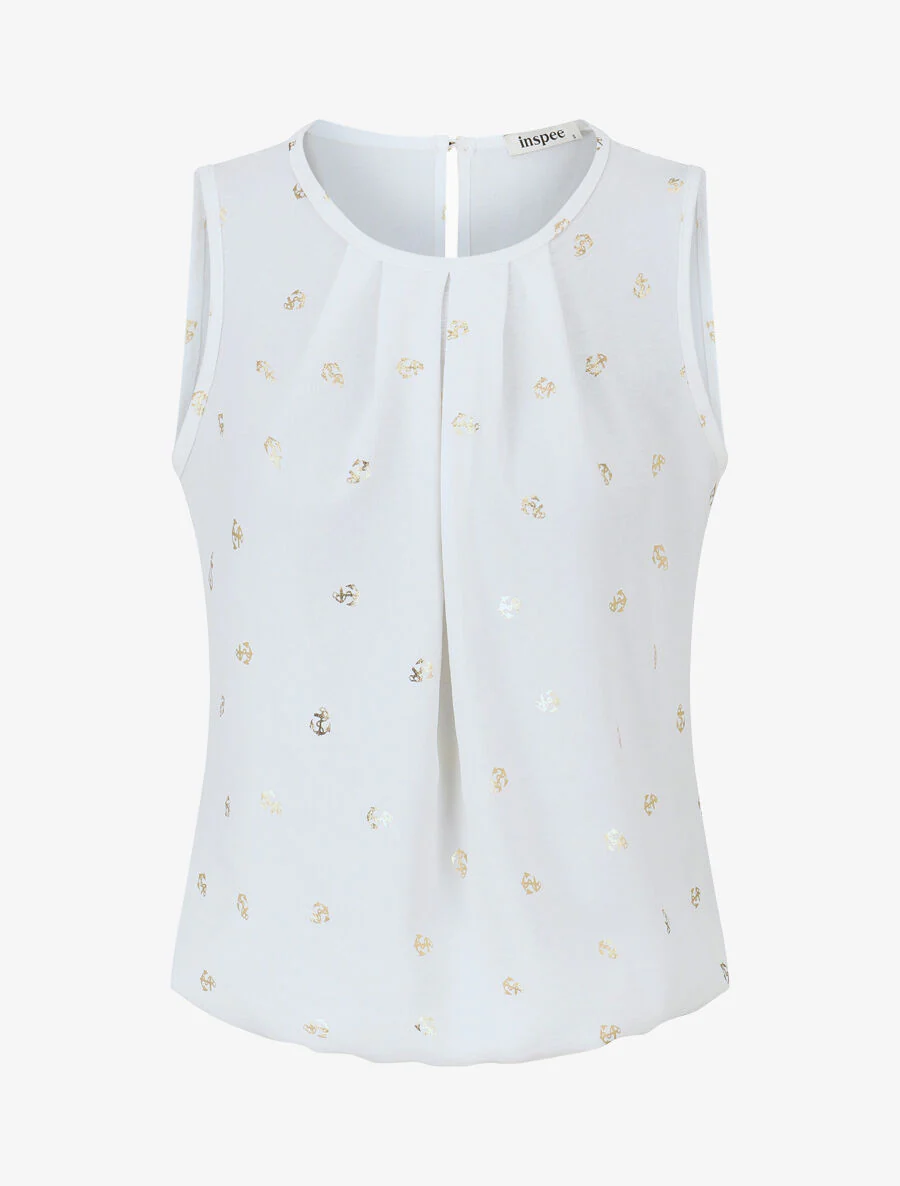 Top sans manches motif ancres irisées - Blanc