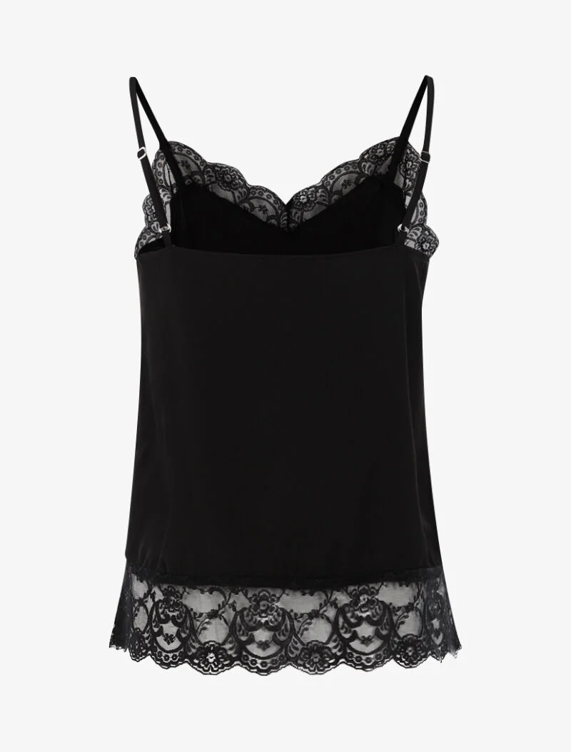 Top satiné à bords dentelle - noir - Image 2