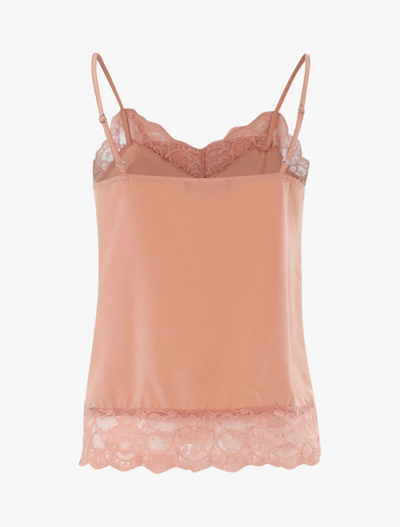 Top satiné à bords dentelle - rose - Image 2