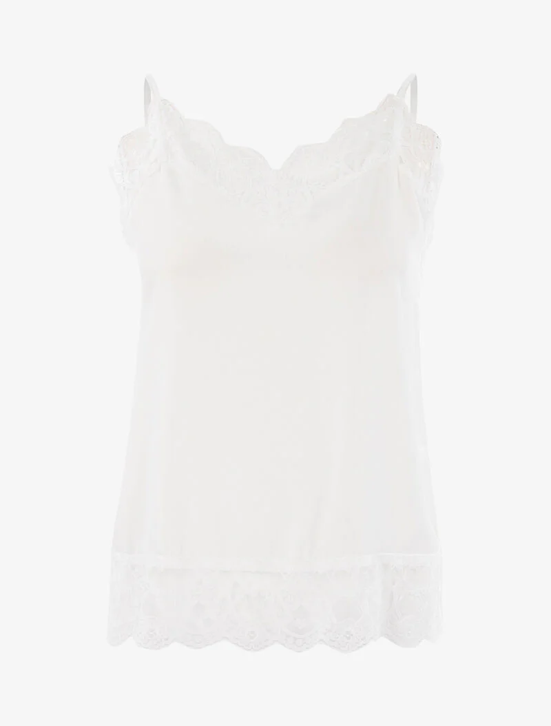 Top satiné à bords dentelle - blanc