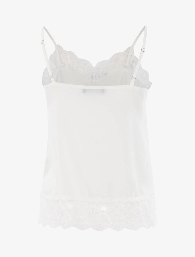 Top satiné à bords dentelle - blanc - Image 2