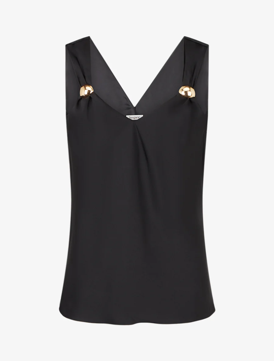 Top satiné à empiècement bijoux - Noir
