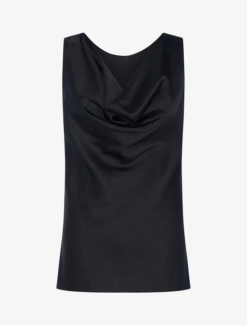 Top satiné à encolure bénitier - noir