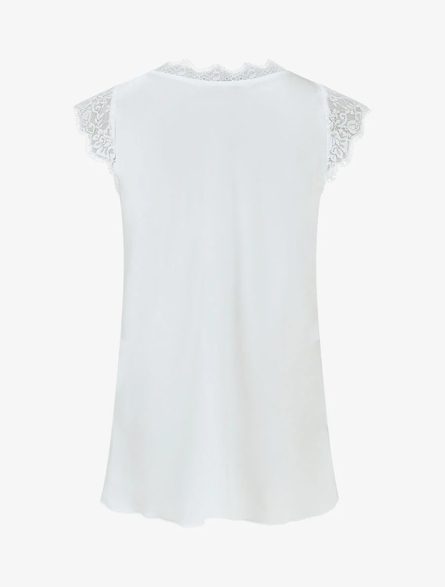 Top satiné à épaules en dentelle - Blanc - Image 2