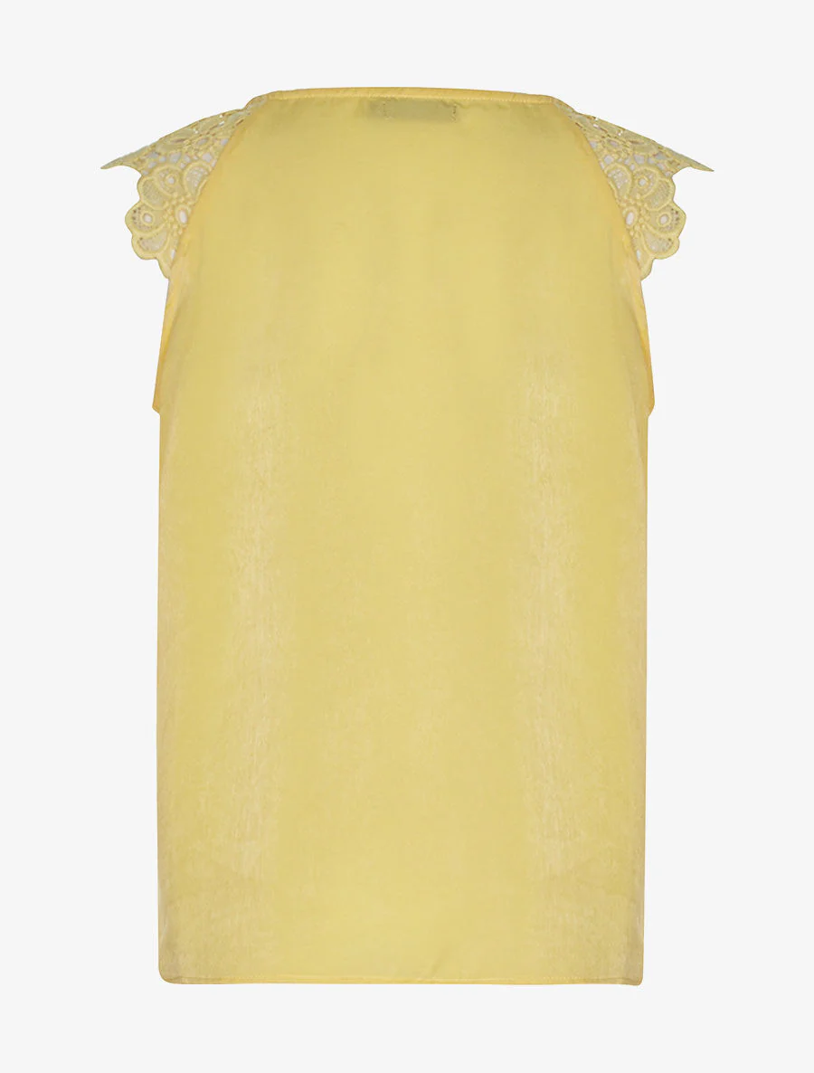 Top satiné épaules dentelle - jaune - Image 2
