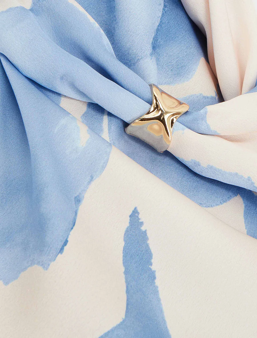 Top satiné imprimé fantaisie à bretelles bijoux - Bleu ciel - Image 3