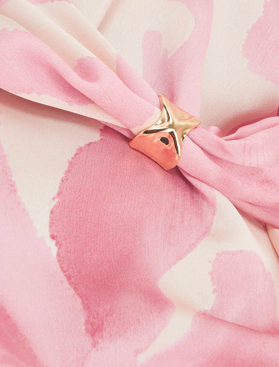 Top satiné imprimé fantaisie à bretelles bijoux - Rose - Image 3