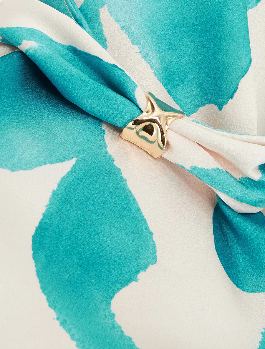 Top satiné imprimé fantaisie à bretelles bijoux - Turquoise - Image 3