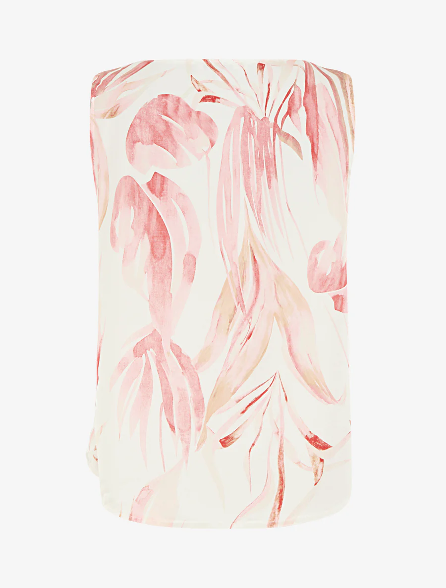 Top satiné imprimé feuilles et bretelle à bijou - Rose - Image 2