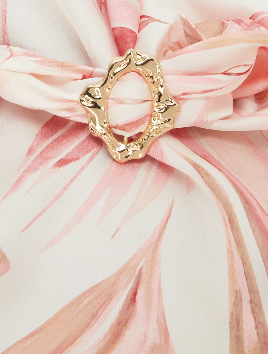 Top satiné imprimé feuilles et bretelle à bijou - Rose - Image 3