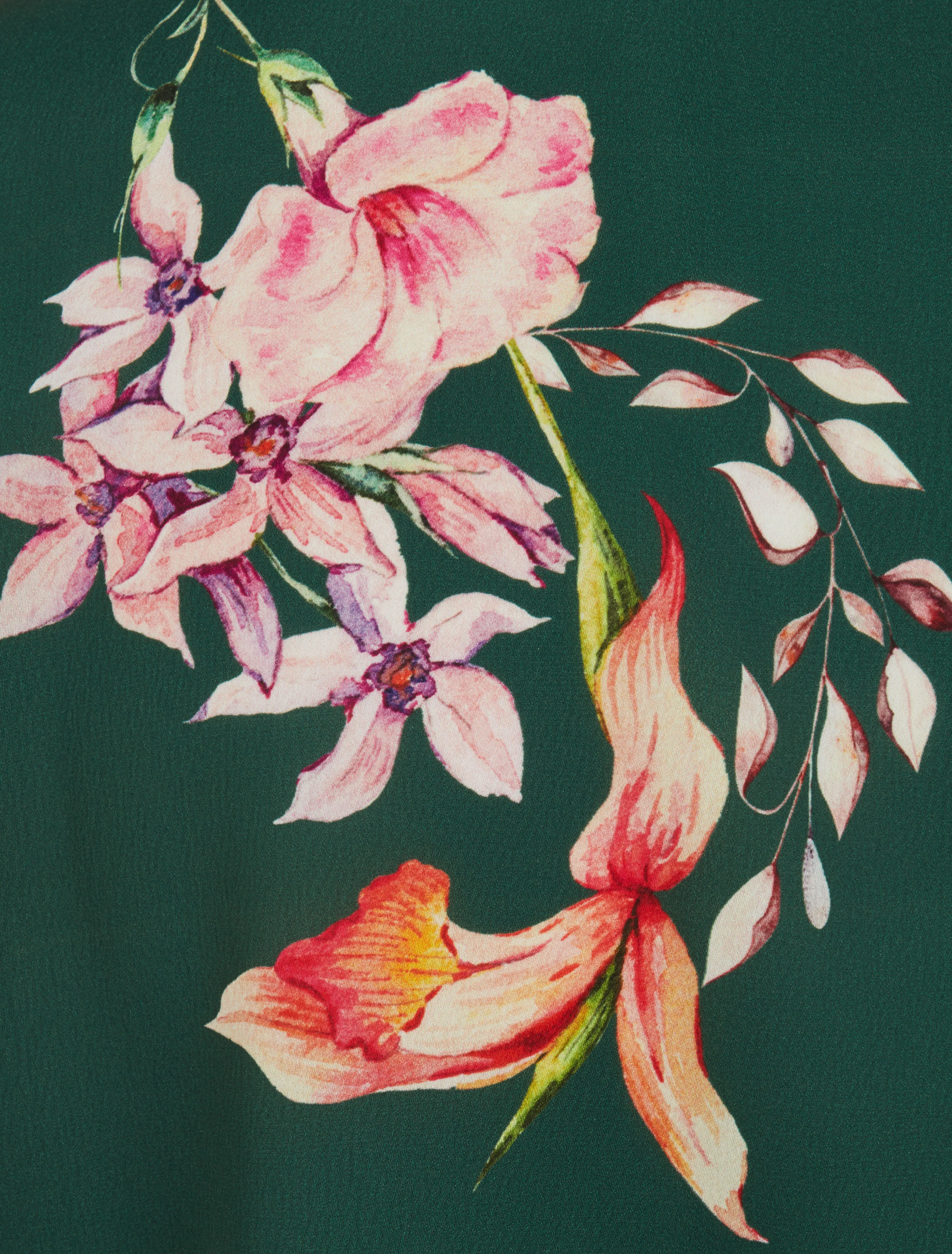 Top satiné imprimé fleurs de lys à détail dentelle - Vert émeraude - Image 3