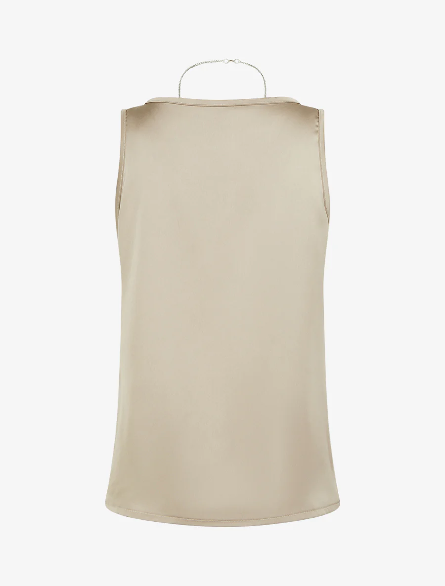 Top satiné sans manches à col bijou - Taupe - Image 2