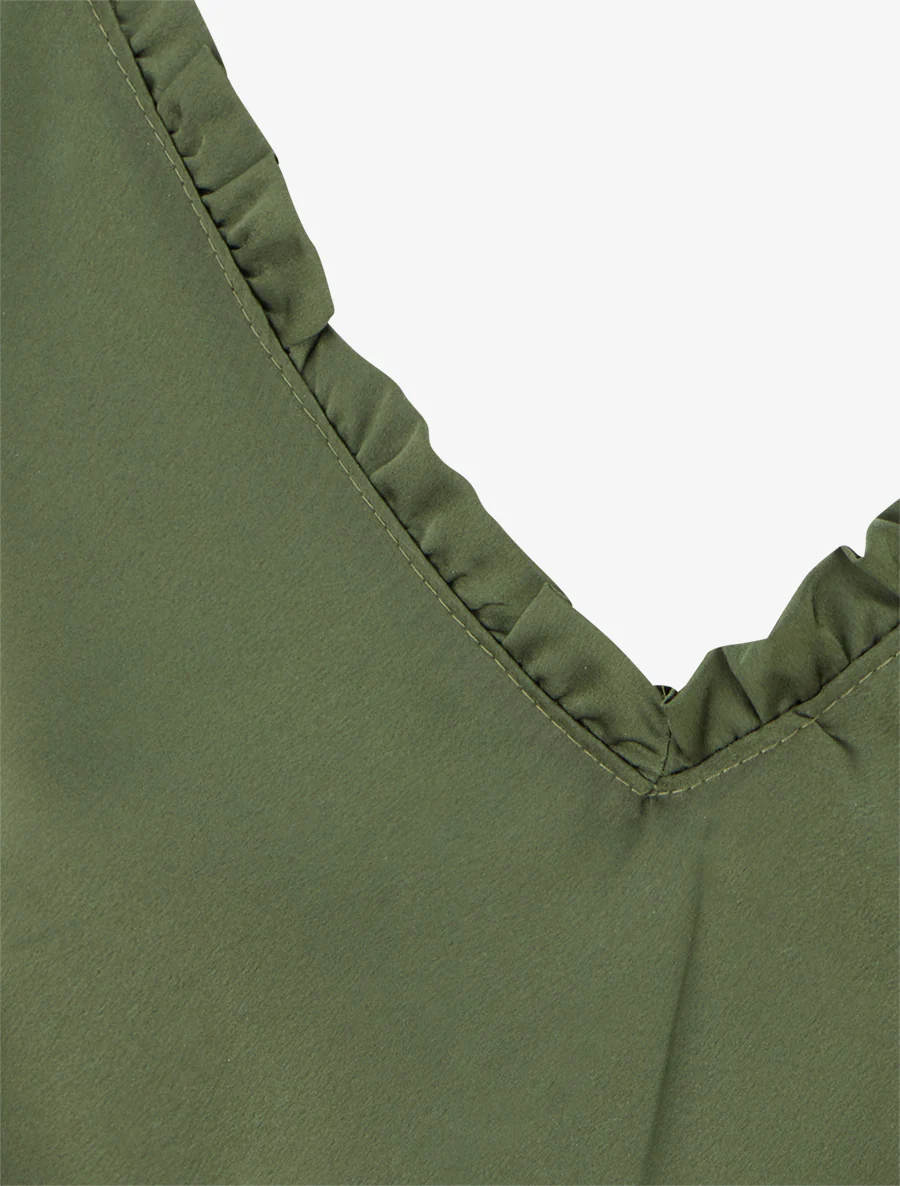 Top satiné sans manches à col volanté - Kaki - Image 3