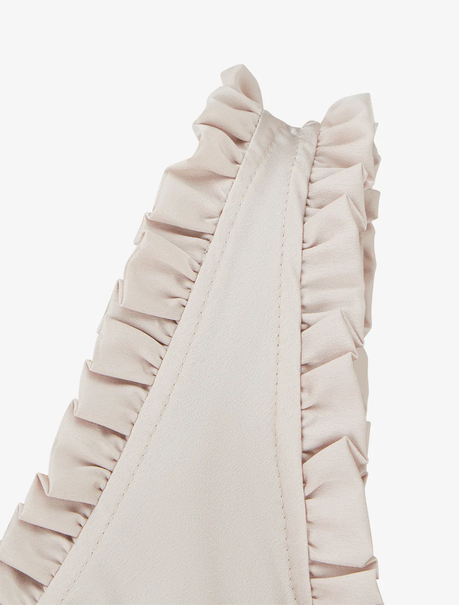 Top satiné sans manches à col volanté - Beige - Image 3