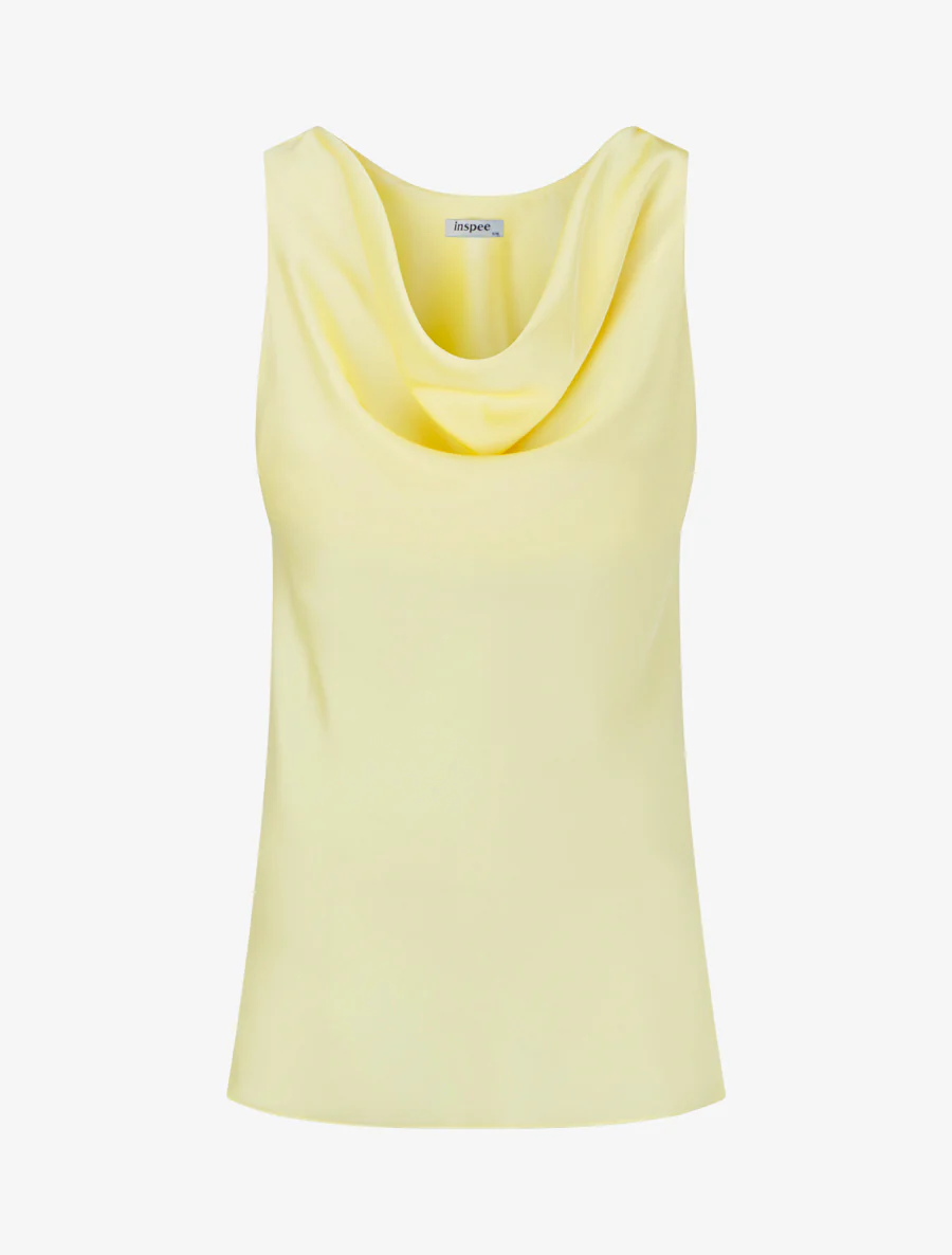 Top satiné sans manches col bénitier - Jaune citron