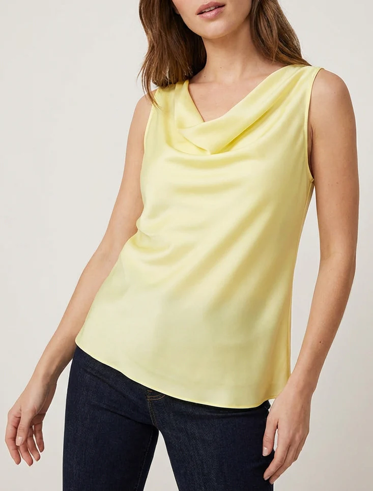 Top satiné sans manches col bénitier - Jaune citron - Image 4