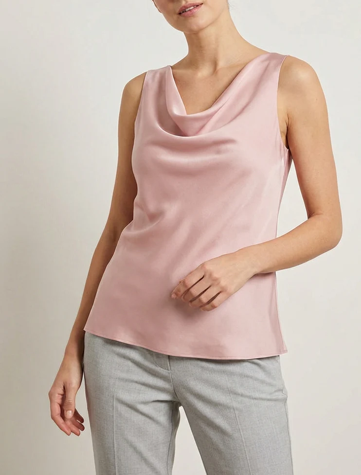 Top satiné sans manches col bénitier - Vieux rose - Image 4