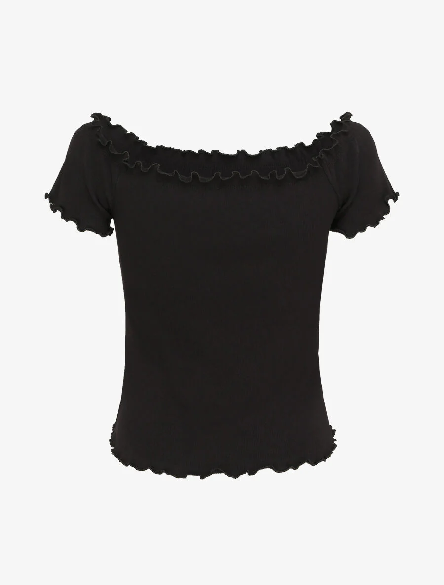 Top slim uni col bardot - Noir - Image 2
