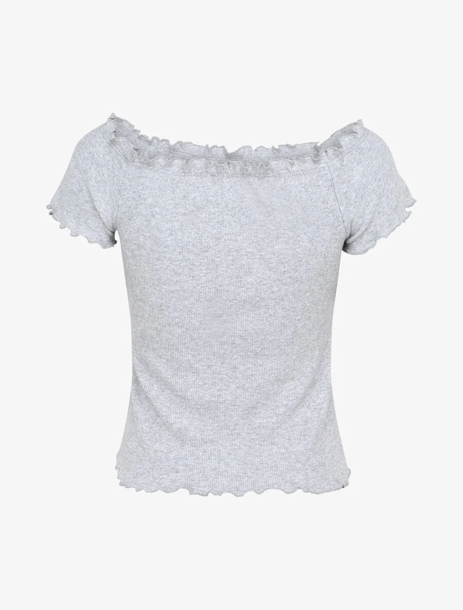 Top slim uni col bardot - Gris chiné