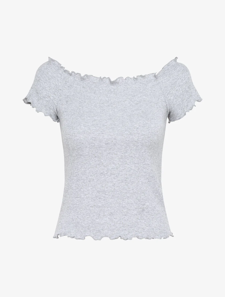 Top slim uni col bardot - Gris chiné - Image 2