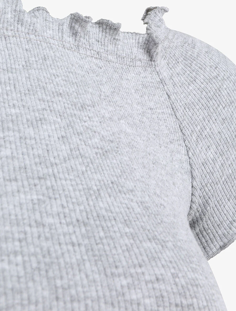 Top slim uni col bardot - Gris chiné - Image 3