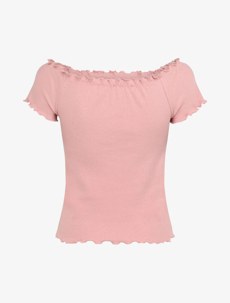 Top slim uni col bardot - Rose - Image 2