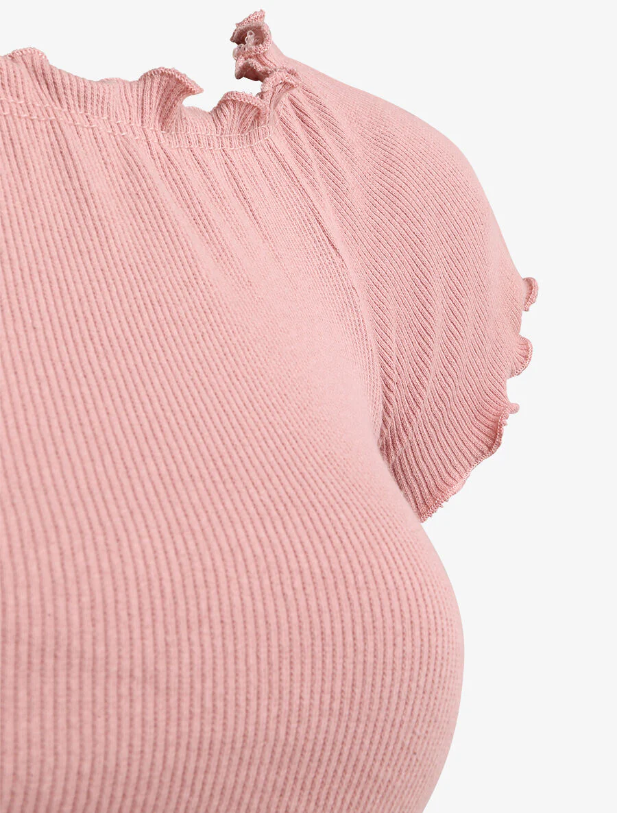 Top slim uni col bardot - Rose - Image 3