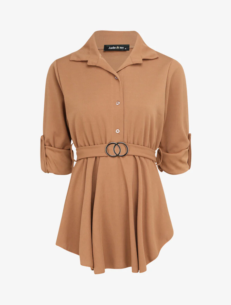Top style chemise à taille cintrée - Camel