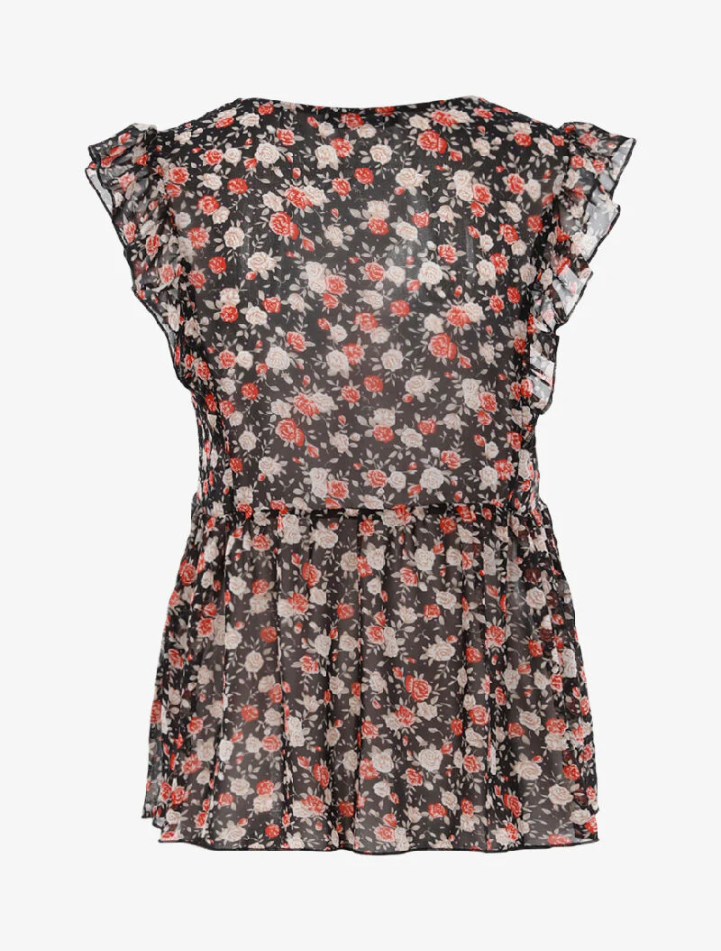 Top transparent fleuri - noir - Image 2