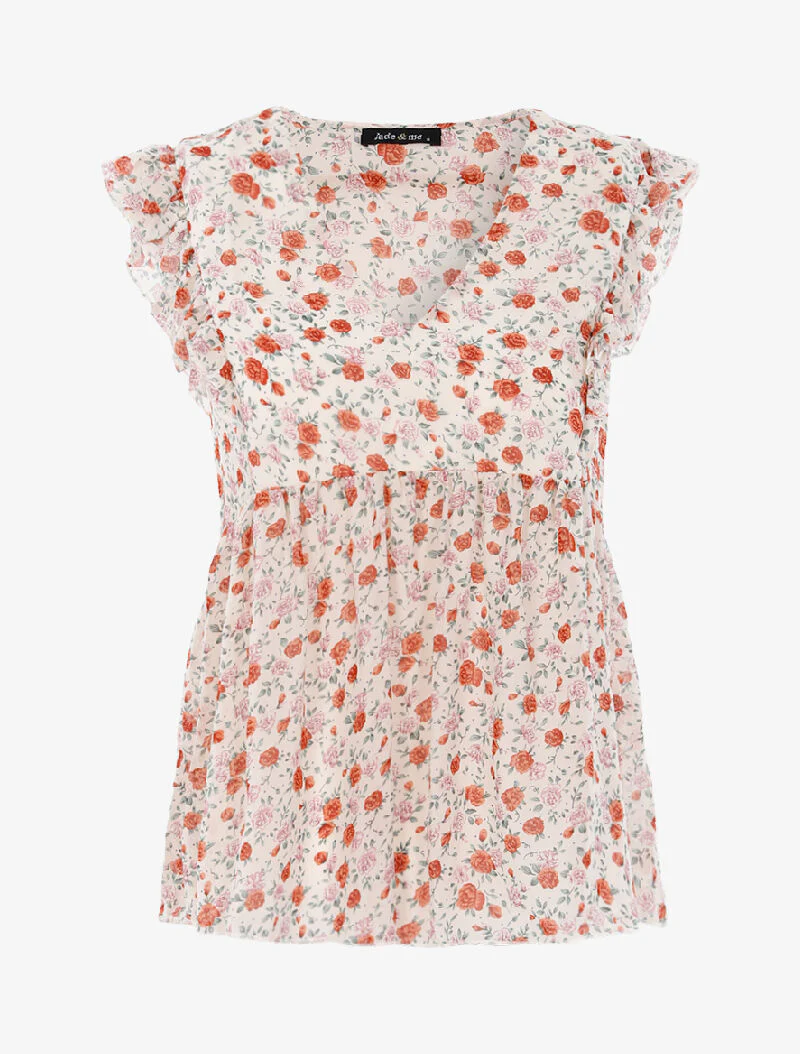 Top transparent fleuri - beige