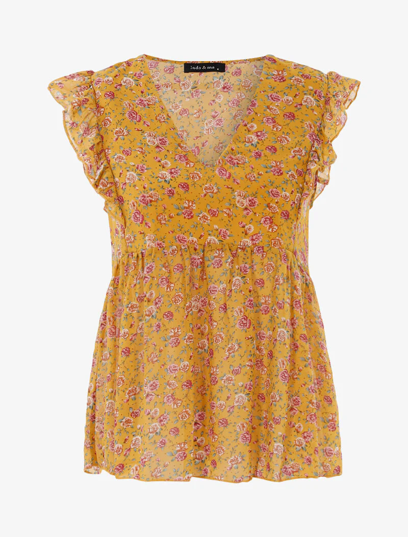Top transparent fleuri - jaune