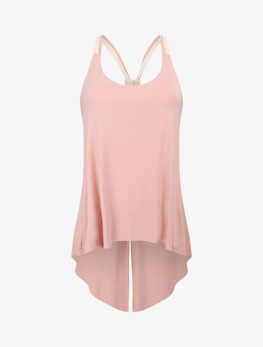 Top trapèze uni à bretelles style corde - Rose poudré