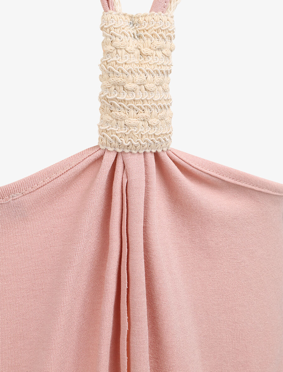Top trapèze uni à bretelles style corde - Rose poudré - Image 3