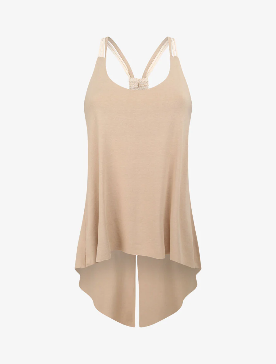 Top trapèze uni à bretelles style corde - Beige