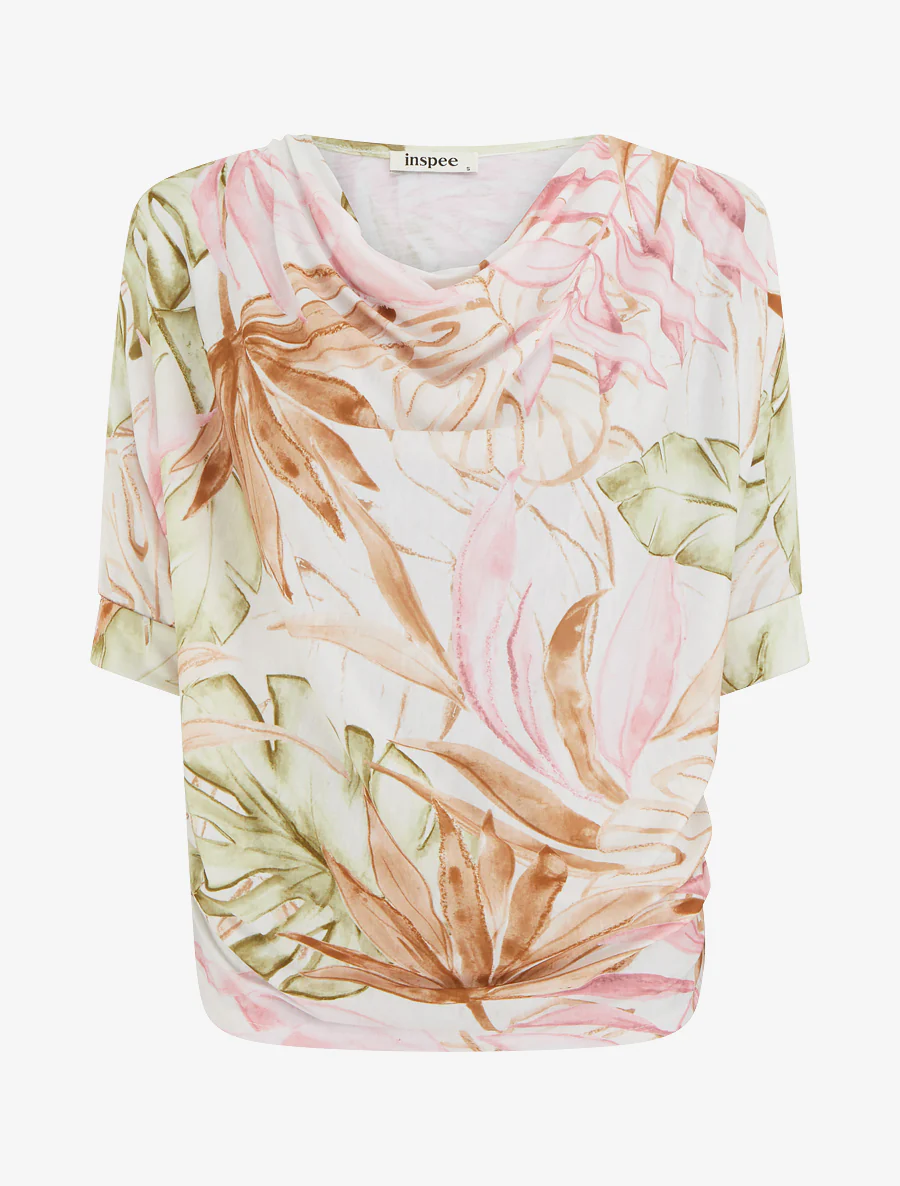 Top tropical manches 3/4 et effet plissé - Camel