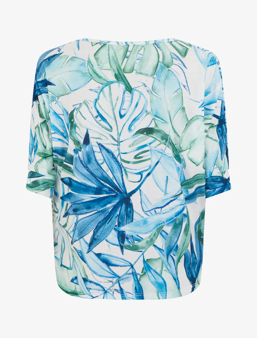 Top tropical manches 3/4 et effet plissé - Bleu - Image 2